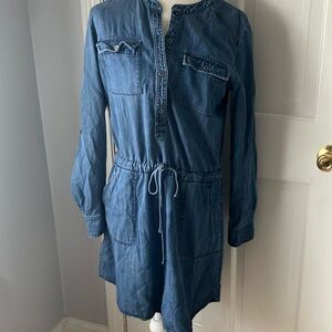 LOFT drawstring waist  beach summer casual light denim dress S